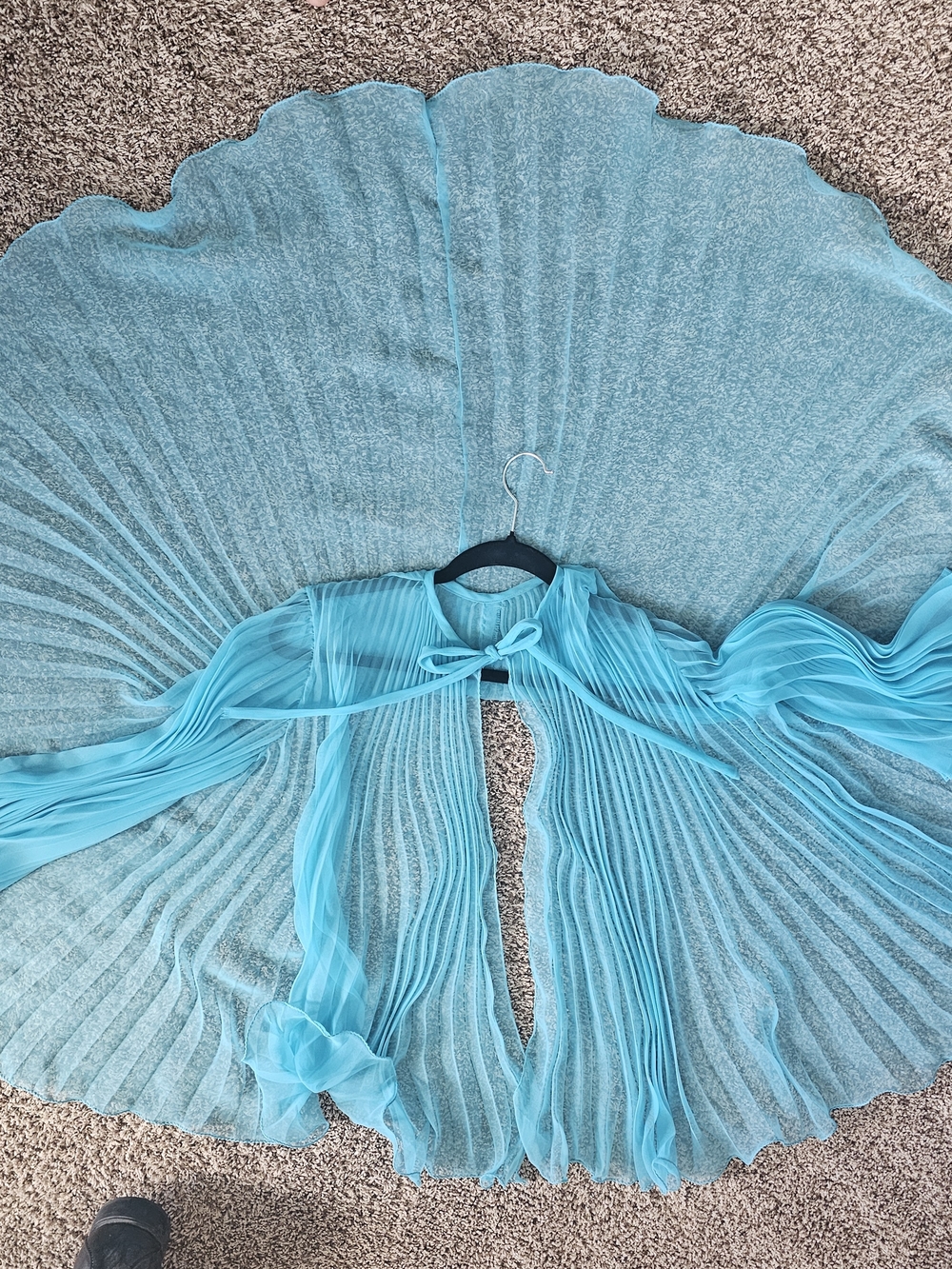 1960s Vintage Blue Night Jacket Accordion Sheer Necktie Over Blouse Duster #1 - Picture 8 of 11